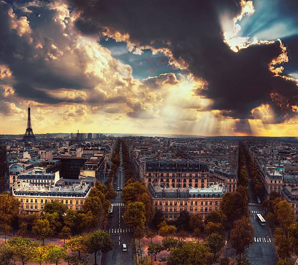 istock Panorama of Paris with dramatic sky 517778401