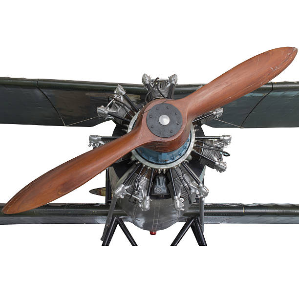 istock Frontal view of vintage aircraft shows the engine and propelle 517780231