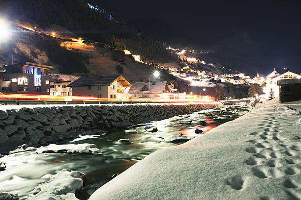 istock Night scene in snow town 517781199