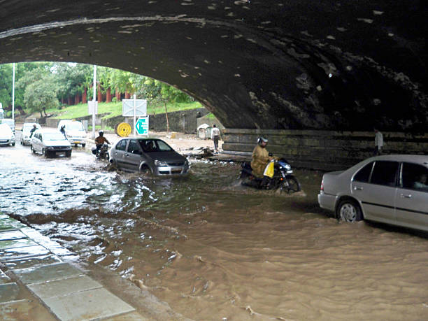 Floods in New Delhi stock photo
