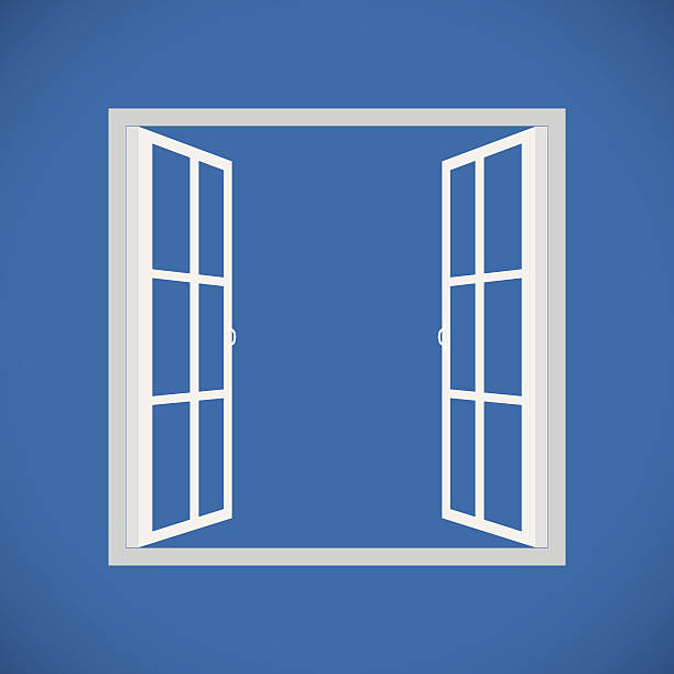 Windows-half open window vector art illustration