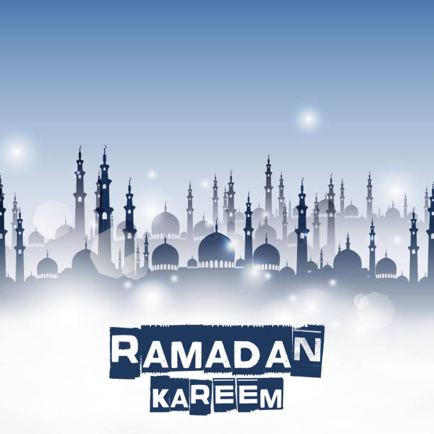 ilustraciones, imágenes clip art, dibujos animados e iconos de stock de ramadán kareem mezquita con - koran islam muhammad night