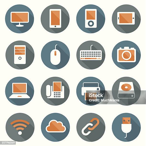 Flat Icons Set Computer Office Objects Stock Illustration - Download ...