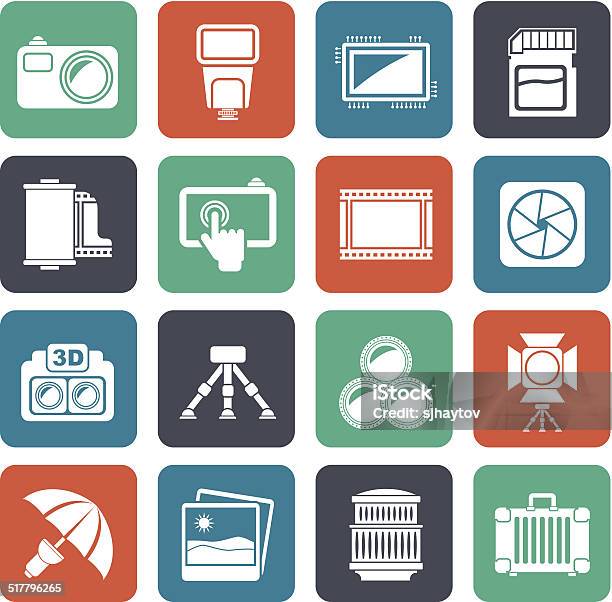 Silhouette Photography Equipment Icons Stock Illustration - Download Image Now - Aperture, Art, Art And Craft