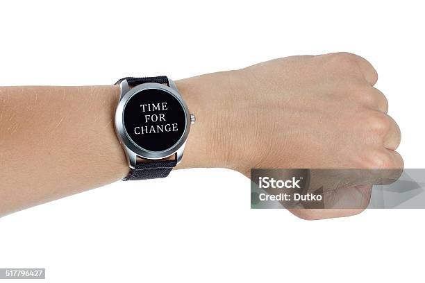 Hand Wearing A Black Wrist Watch Time For Change Concept Stock Photo - Download Image Now