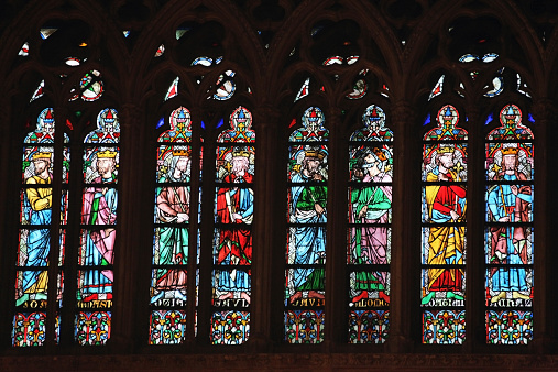 Stained glass, mosaic, window depicting the saints in the Cathedral of Notre-Dame de Paris, Витражи, мозаика, окна с изображением святых в соборе Нотр-дам-де-Пари