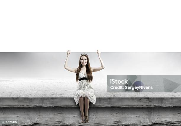Girl With Banner Stock Photo - Download Image Now - Adult, Advertisement, Arranging