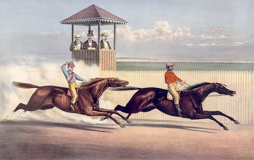 This 1872 vintage illustration features a horse race.