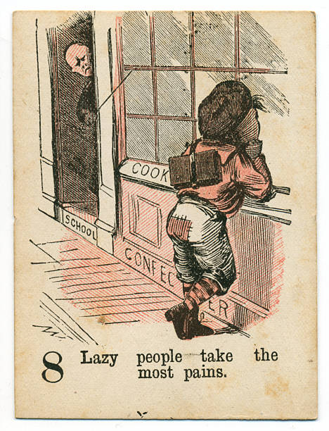 Playing card 1890s Victorian proverb laziness taking care