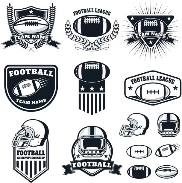 Vector illustration of Set of the american football labels, emblems and design elements