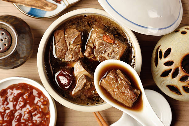 Pork chops in Chinese medicine soup.