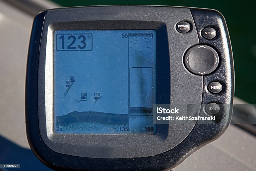 Fish Finder Close-up Close-up of fish finder showing fish at various depths. Fish Stock Photo