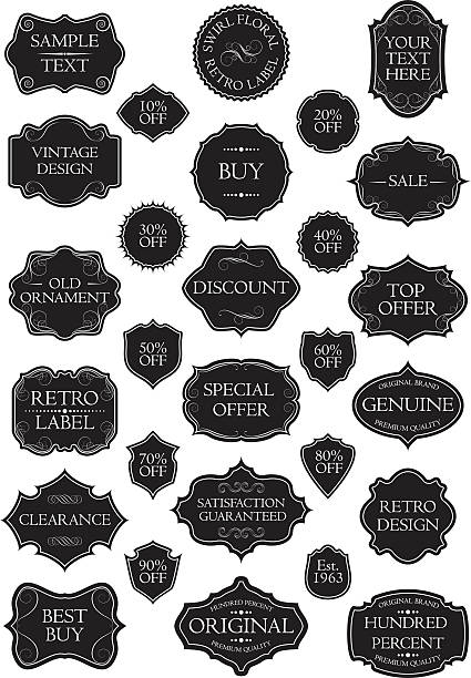 ilustraciones, imágenes clip art, dibujos animados e iconos de stock de conjunto de etiquetas retro, negro - baroque style rococo style single line frame