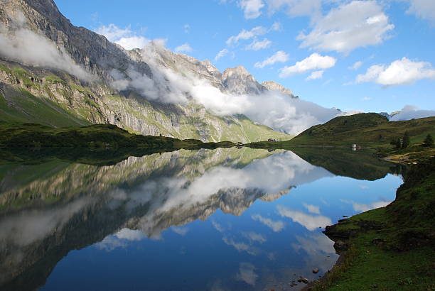 istock Lake and mountain range in Swiss alps 517808550