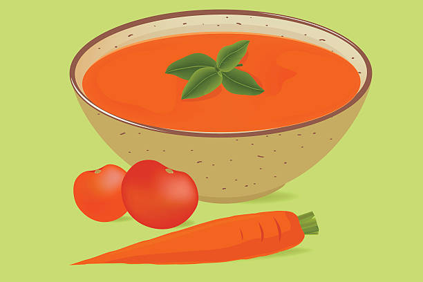 tomato soup in a bowl vector art illustration