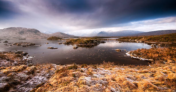 Frozen lake in the Highlands of Scotland stock photo