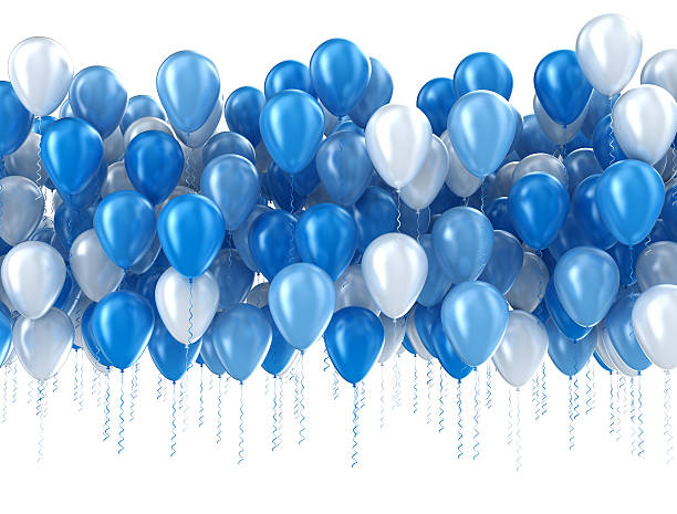 globos aislado azul - globo decoración fotografías e imágenes de stock