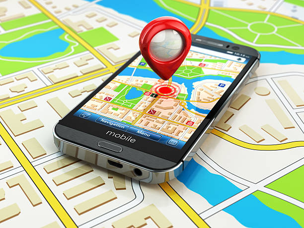 istock Mobile GPS navigation concept. Smartphone on map of the city, 517812819