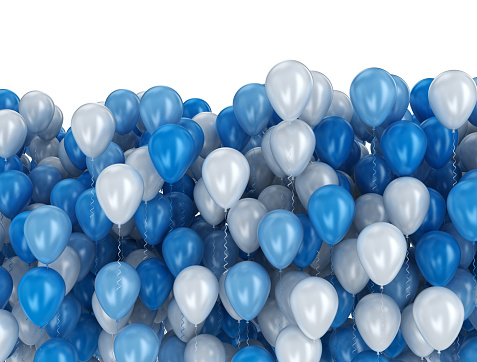 Blue and white party balloons. Celebration background 