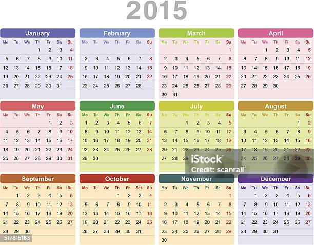 Year 2015 Annual Calendar Stock Illustration - Download Image Now - 2015, Annual Event, April