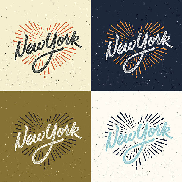 ilustrações, clipart, desenhos animados e ícones de conjunto de nova york calligraphic design de camisetas - retro revival new york state usa north america