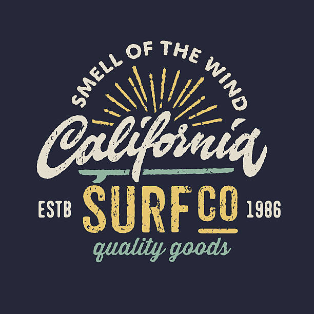 ilustraciones, imágenes clip art, dibujos animados e iconos de stock de ropa de diseño vintage para navegar por la compañía - surfing surfboard summer heat