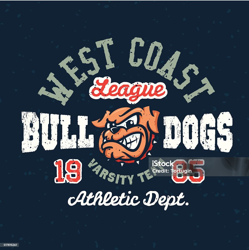 Vintage sport varsity apparel t-shirt design Vintage bulldogs textured varsity team sport t-shirt apparel graphic design, athletic department (grunge effect easy removable from separate layer) Bulldog stock vector