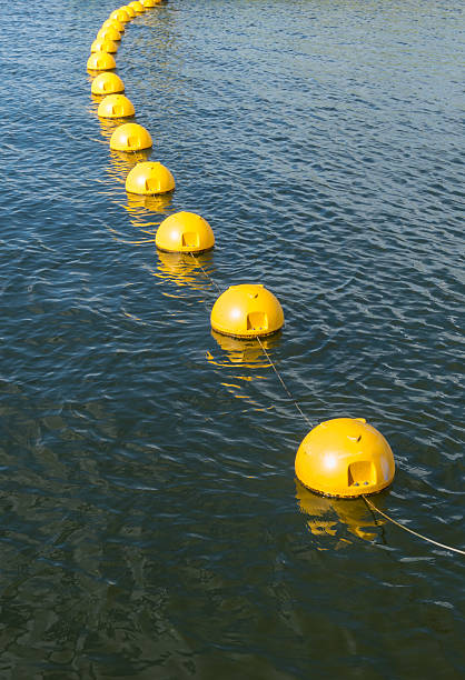 istock Yellow buoys floating on the water surface as a boundary 517833209