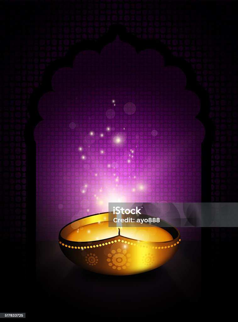 oil lamp with diwali diya greetings over dark background oil lamp with diwali diya greetings over dark violet background Bright stock illustration