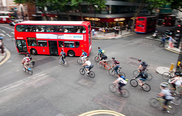 Group of cyclists commuting in London stock photo