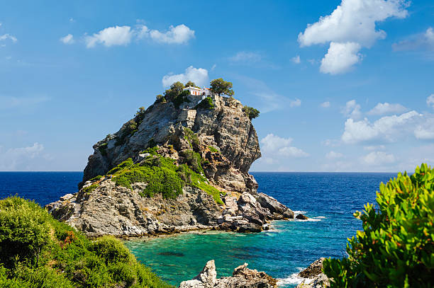 Famous Agios Ionannis church, where movie Mamma Mia was taken, Skopelos, Greece