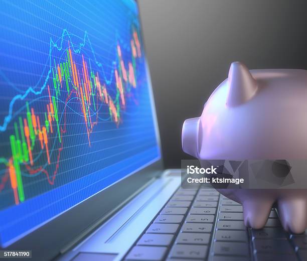 Robot Trading System And Piggy Bank Stock Photo - Download Image Now - Financial Technology, Financial Analyst, Accessibility