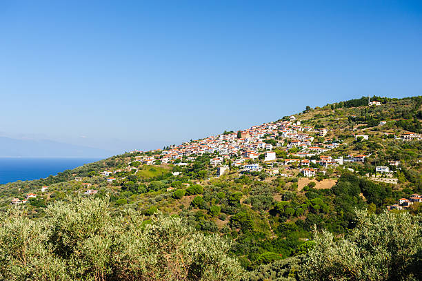 Beautiful traditional colorful house at Andros island in Greece.