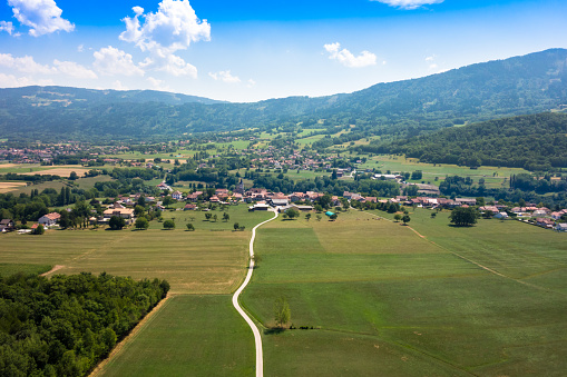Aerial view of a French village in Haute Savoie France
