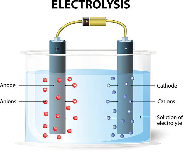 bildbanksillustrationer, clip art samt tecknat material och ikoner med electrolysis. experimental set up for electrolysis - katod