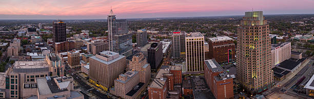 Raleigh, NC Panorama at dusk. Panorama of the Raleigh, NC Skyline at dusk in March. raleigh north carolina stock pictures, royalty-free photos & images