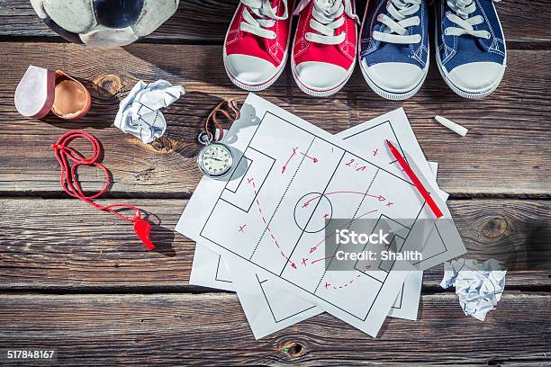 Soccer Formation Tactics On School Desk Stock Photo - Download Image Now - Chalkboard - Visual Aid, Coach, Instructor