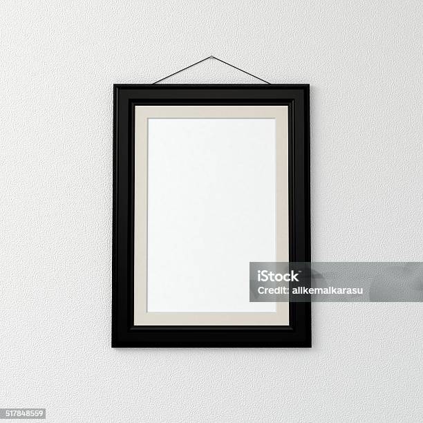 Blank Picture Frame On Wall Stock Photo - Download Image Now - Backgrounds, Beige, Black Color