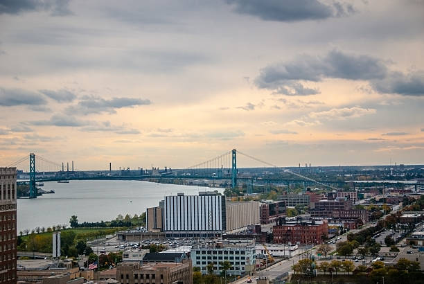 istock Detroit and the Ambassador Bridge at Sunset 517849443