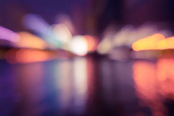 Photo of Abstract zoom image of bokeh lights in the city.