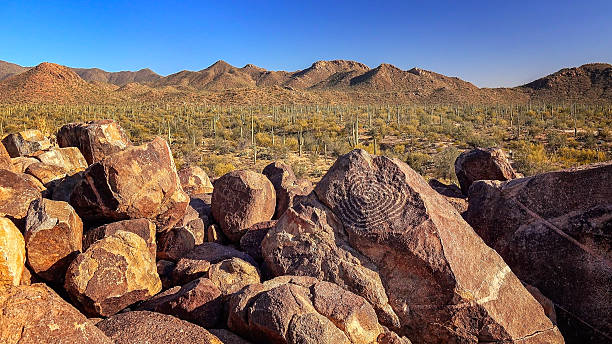 nativo americano petroglifos de de señal colina en nacional saguaro p - cave painting indigenous culture art arizona fotografías e imágenes de stock