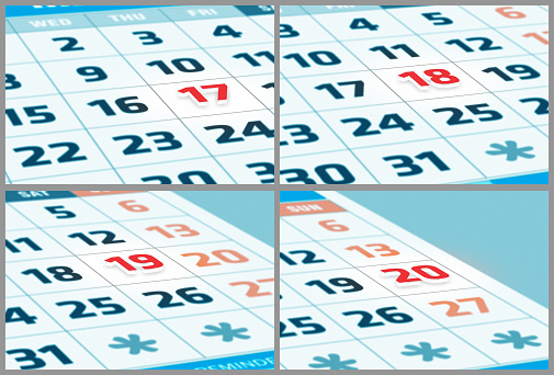 Illustration of calendar with a particular date being differentiated and focused.