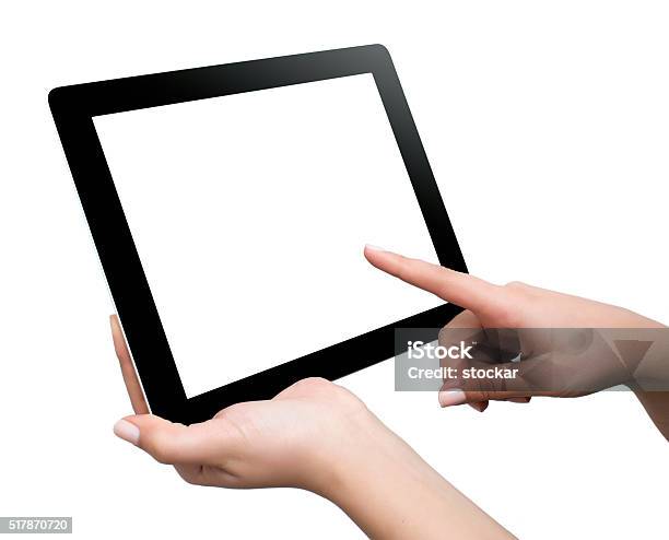 Weibliche Teenager Hände Mit Tablet Pc Mit Weißer Bildschirm Isoliert Stockfoto und mehr Bilder von Tablet PC