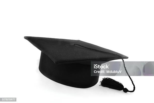 One Graduation Hat Isolated In White Stock Photo - Download Image Now - Graduation Gown, Mortarboard, White Background