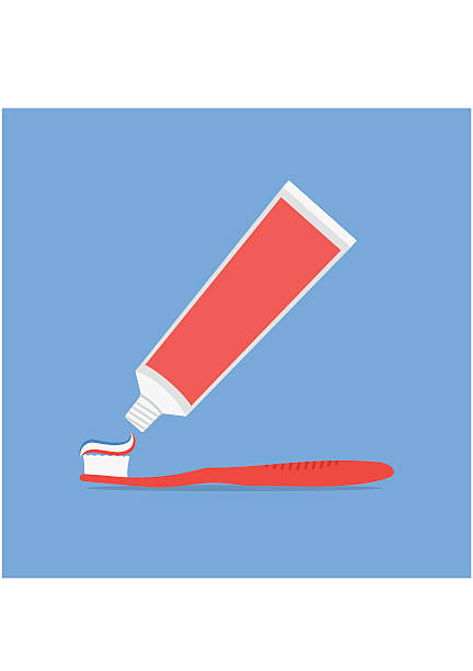 illustrazioni stock, clip art, cartoni animati e icone di tendenza di tubo di dentifricio e spazzola denti isolato piatto stile - toothpaste glue blue white