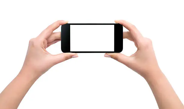 Photo of holding mobile, isolated