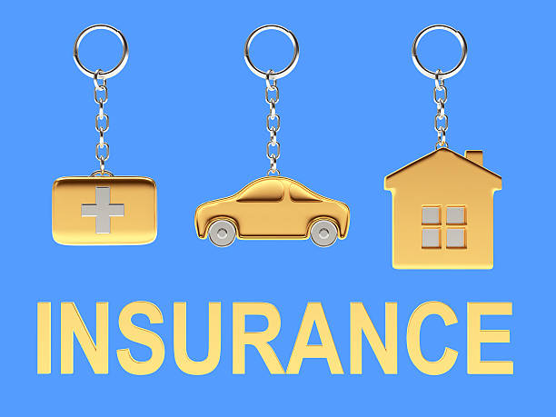 istock Golden word Insurance and various key chains on blue 517872160