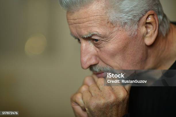 Sad Senior Man At Home Stock Photo - Download Image Now - Adult, Contemplation, Grandfather