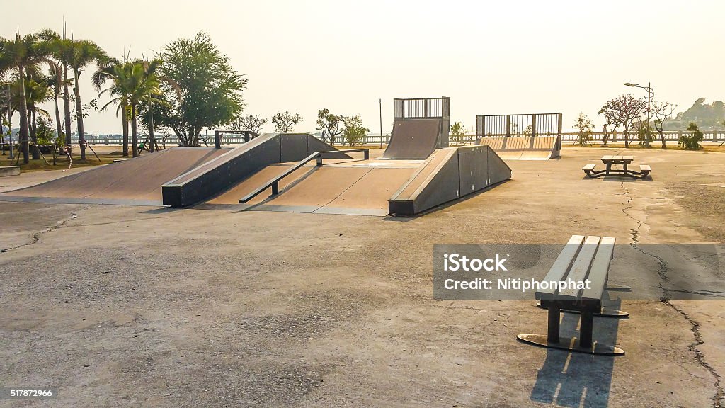Skate Park in the daytime. Customizable dark tones . Skateboard Park Stock Photo