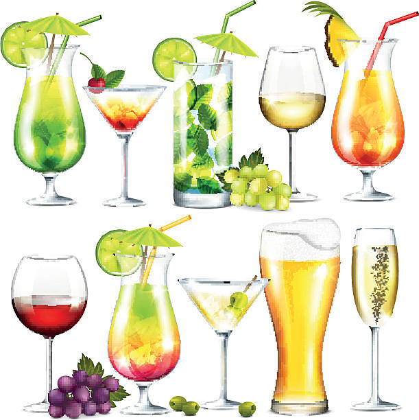 알코올 음료 - summer party drink umbrella concepts stock illustrations